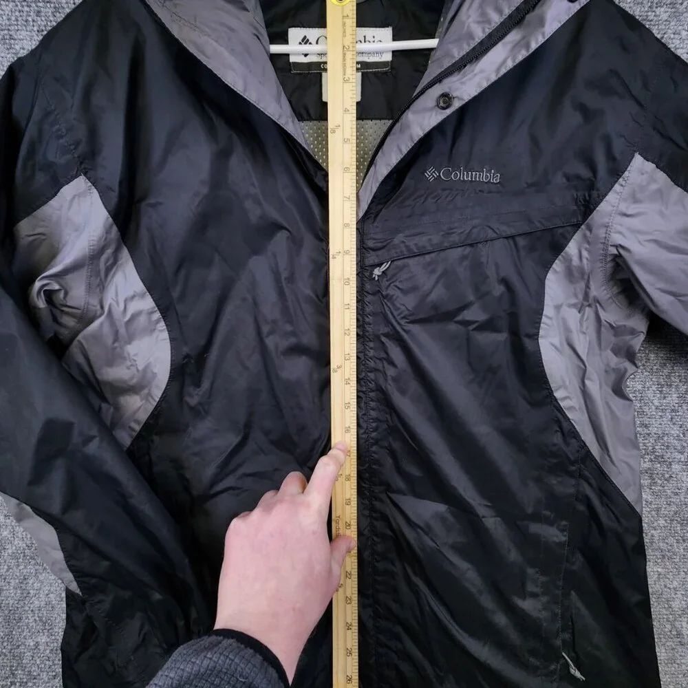 Columbia Men's Large Black & Gray Full Zip Windbreaker Jacket Mesh Lining Snap - Picture 3 of 16